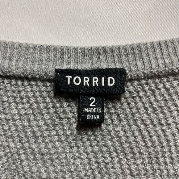 Torrid Gray Cotton Crochet Knit Button-Front Cropped Cardigan Women's 2X Boho - Picture 4 of 10